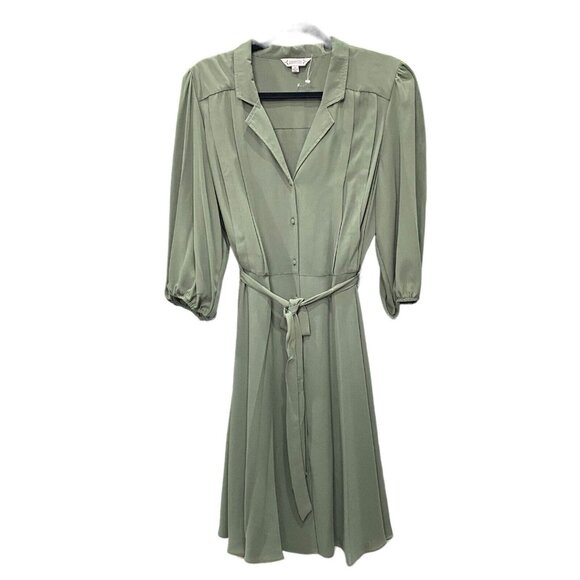 Nanette Lepore Shirt Dress Collared Puff Sleeve Pleated Tie Waist Size 14 NWT - Picture 3 of 11